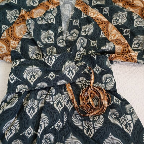 Agua Bendita Womens Boho Romper With Belt Peacock Feather Print Cotton Size M - Picture 5 of 11